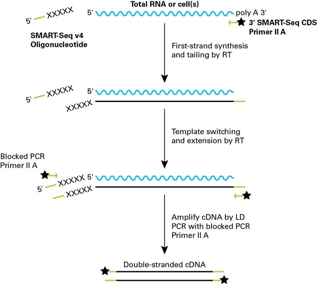 SMART technology workflow for single-cell/ultra-low-input RNA-seq.