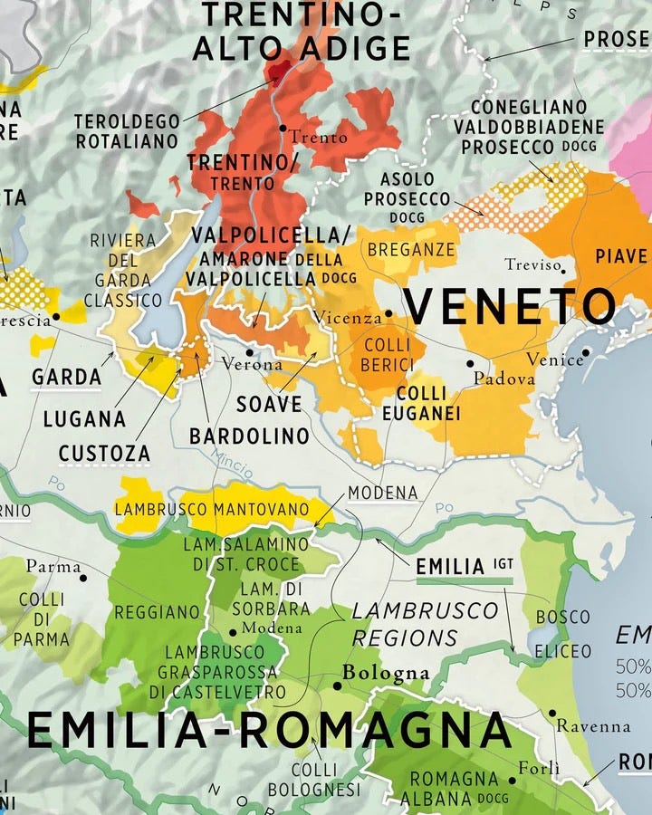 Detail of the new De Long Wine Map of Italy