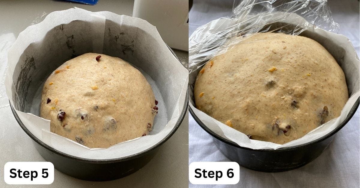 Hot Cross Bun dough in a large baking tin.