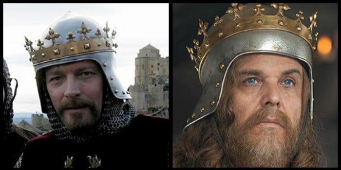 Ryszard Lwie Serce z "Królestwa Niebieskiego" (2005 - po lewej) i... Ryszard Lwie Serce z "Robin Hooda" (2010 - prawa strona) używali tej samej korony.