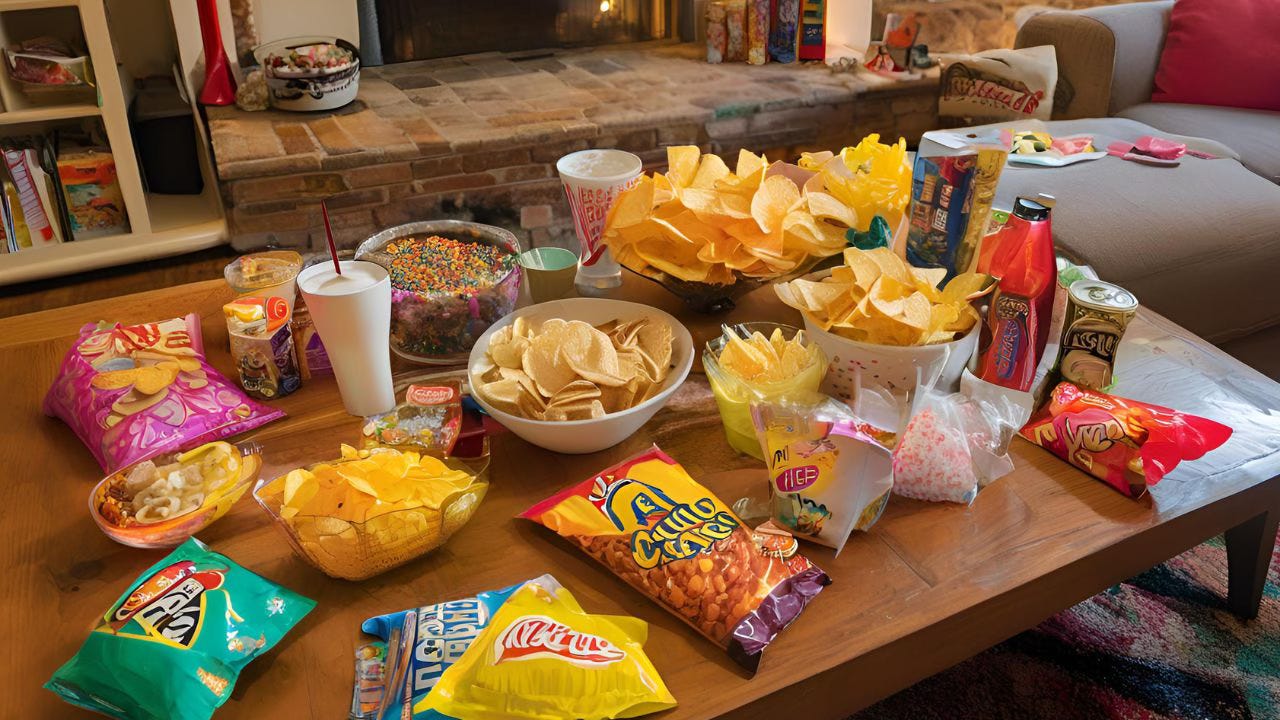 Hochverarbeitete Lebensmittel auf einem Tisch