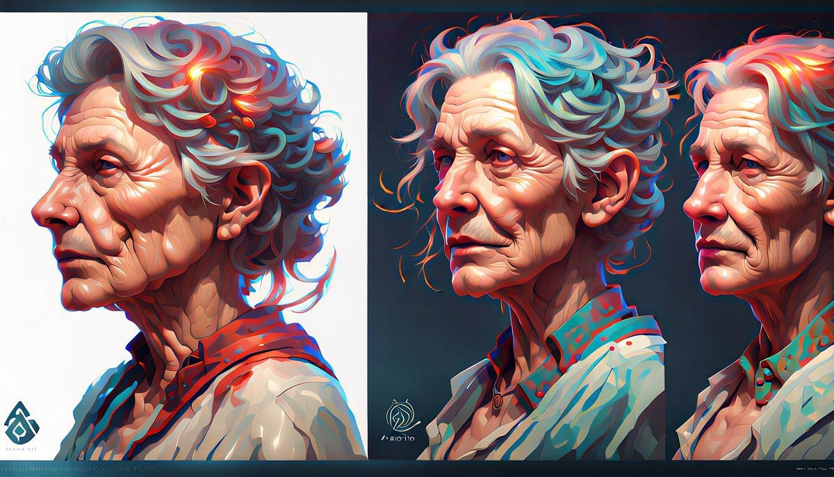 Old woman, head and shoulders, artistic