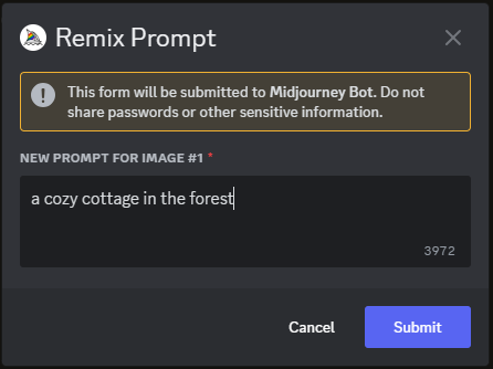 Ediiting the text prompt in Vary Subtle in Midjourney