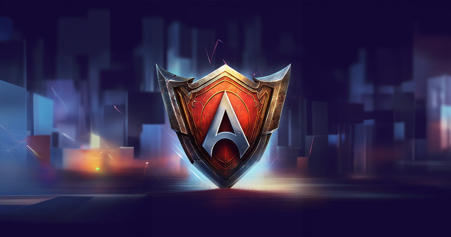 An A in a shield