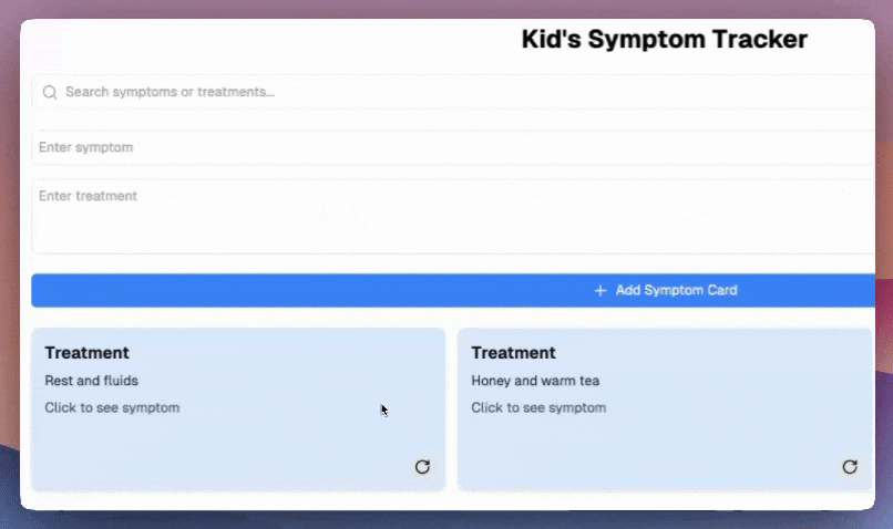 kid sickness tracer app with flippable cards