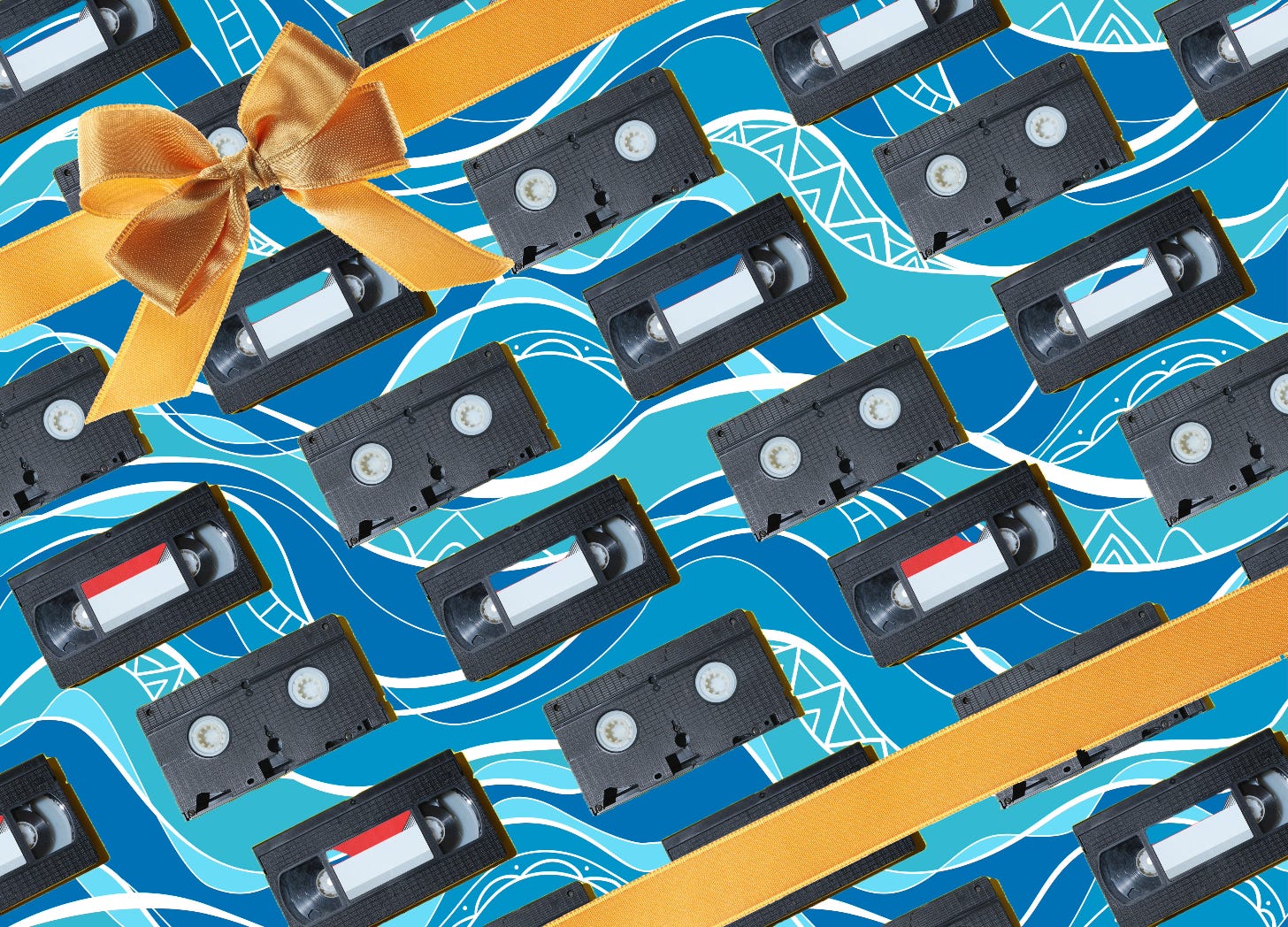 vhs tape wrapping paper for Hanukkah designed by Sam Zee and Adobe
