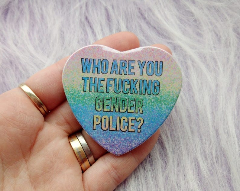 Who Are You the Gender Police Badge Heart Shaped Pins - Etsy UK
