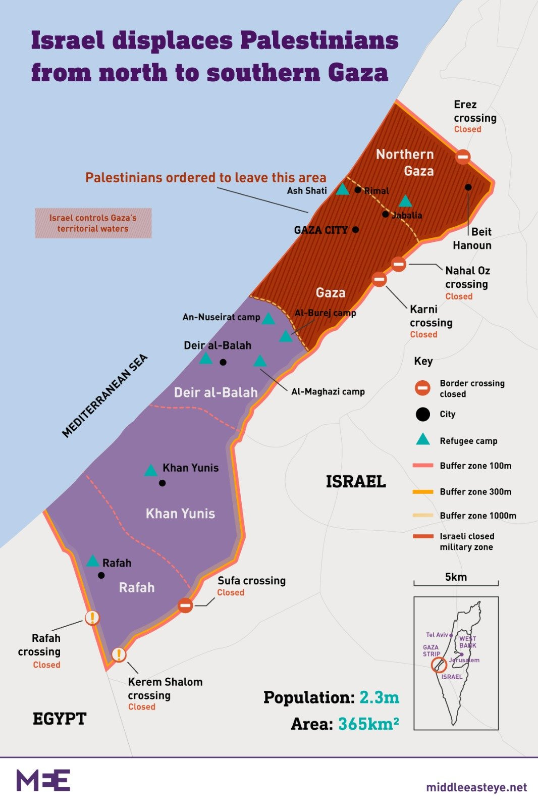 Map of Palestinians forced to flee northern Gaza