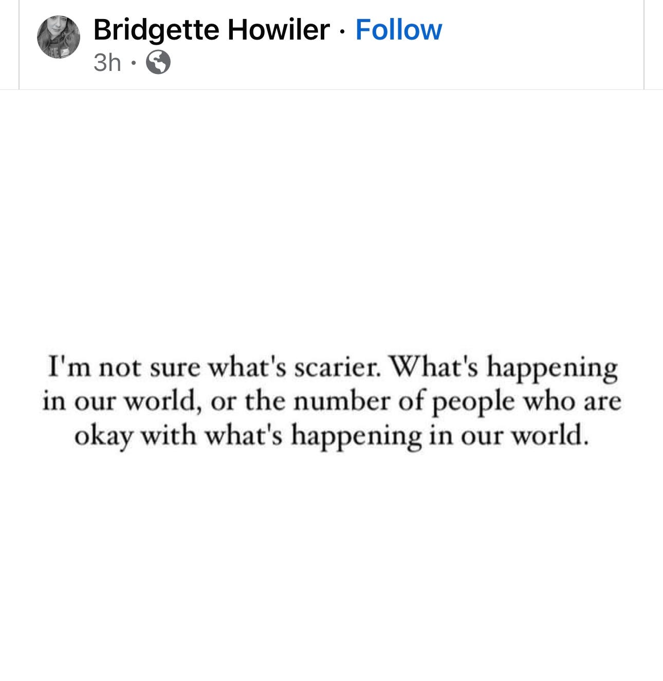 Instagram post by Bridget Howiler about people's lack of caring about Israel's genocide in Gaza.