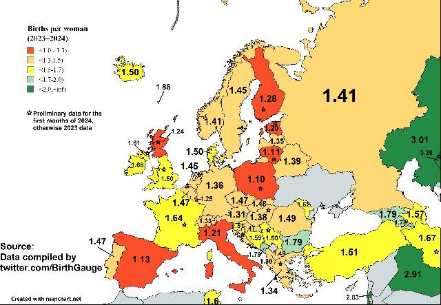 Replacement rate in Europe Map