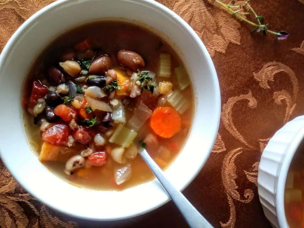 15 bean vegetable soup in bowl