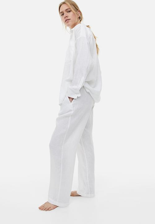 H&M - Wide linen-blend trousers - white
