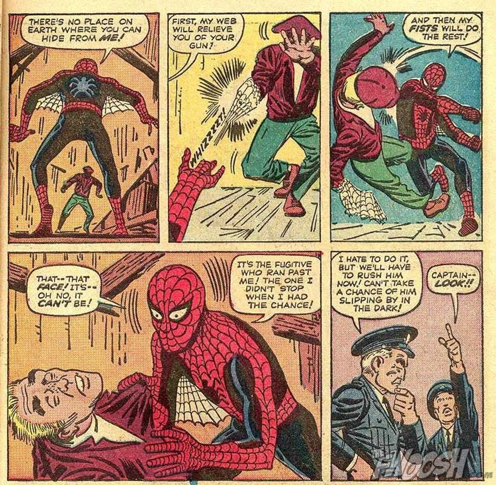 Spider-Man captures Uncle Ben's killer and it's the burglar he let escape earlier.