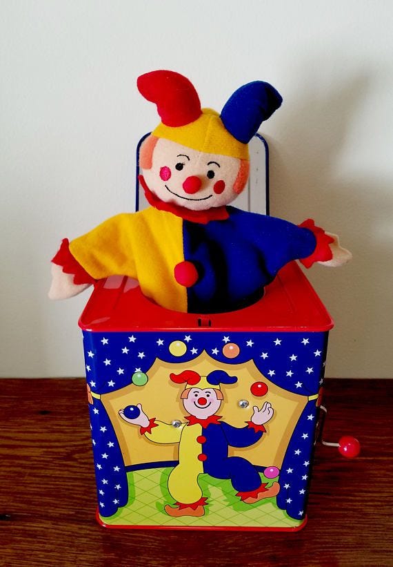 Jack in the Box Pop up Toy Schylling Clown Music Box Pop up - Etsy | Jack  in the box, Baby einstein toys, Baby shower games coed