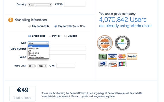 mindmeister payment options