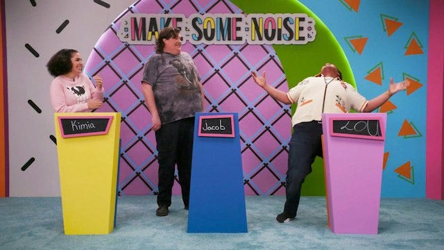 from left to right, kimia behpoornia, jacob wysocki, and lou wilson on an episode of make some noise.
