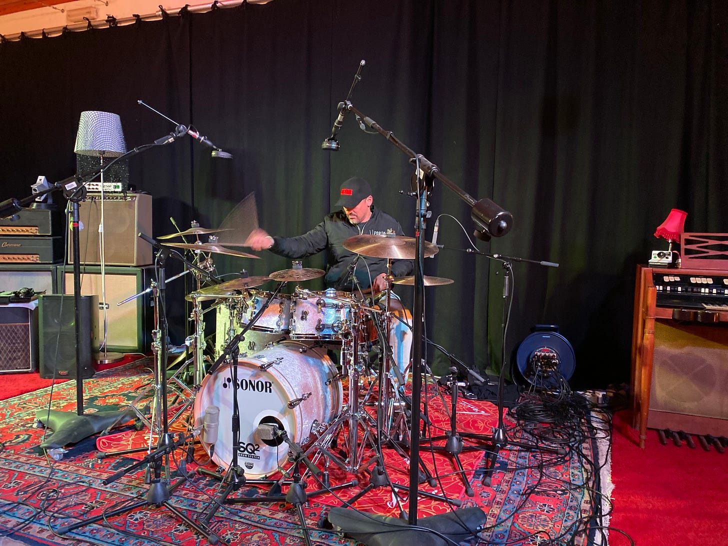Drummer Hugo Danin recording drums for Starlite & Campbell new album Starlite.One in the Supertone studio, Damora Correia, Portugal