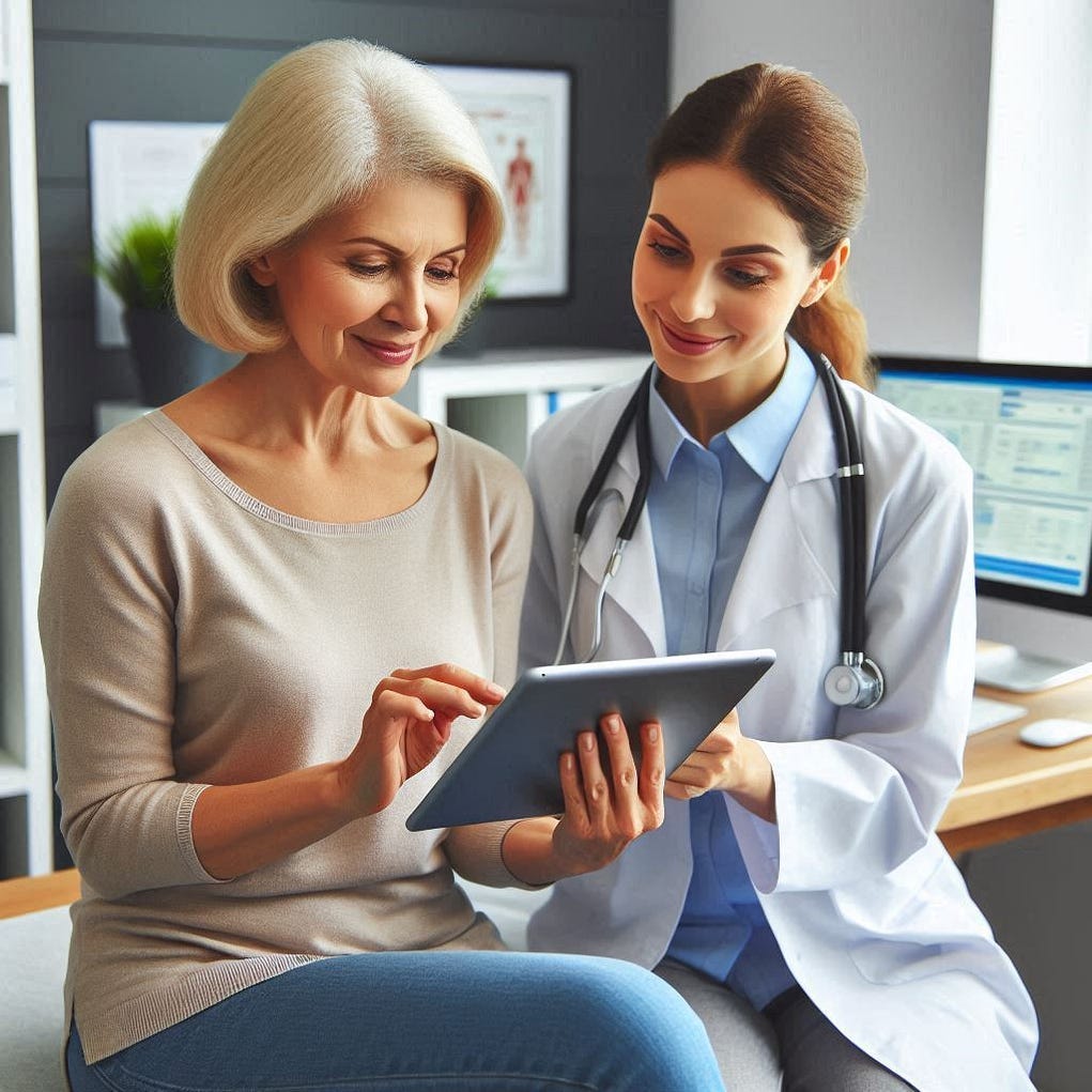 A patient checking her medical information