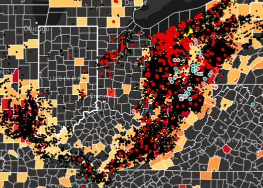 An updated map shows more than 780,000 Ohio kids attend schools near facilities that can emit methane, volatile organic compounds and other pollutants. (Oil and Gas Threat Map 2.0)