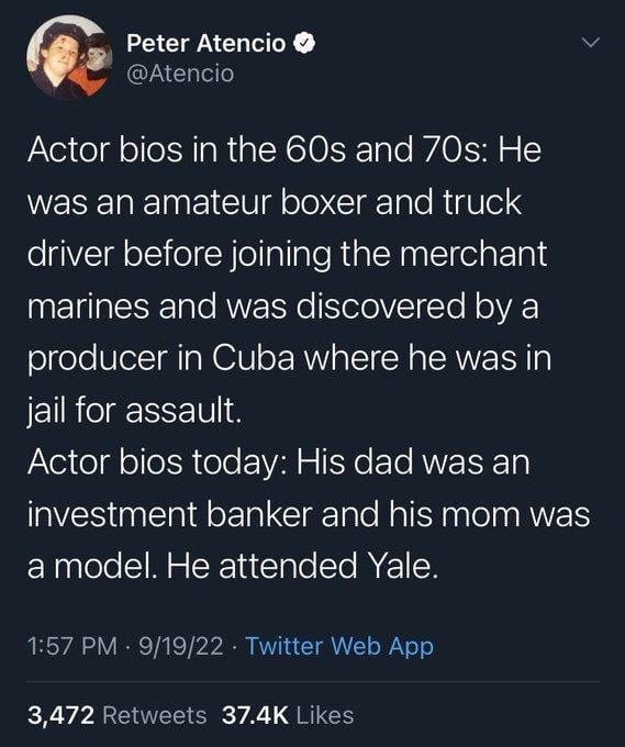 r/okbuddycinephile - Remember when actors had cool backstories?