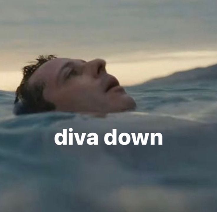 This may contain: a man laying on top of a surfboard in the ocean next to words that read diya down This may contain: a man laying on top of a surfboard in the ocean next to words that read diya down
