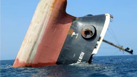Getty Images The Rubymar cargo ship partly submerged off the coast of Yemen on 7 March