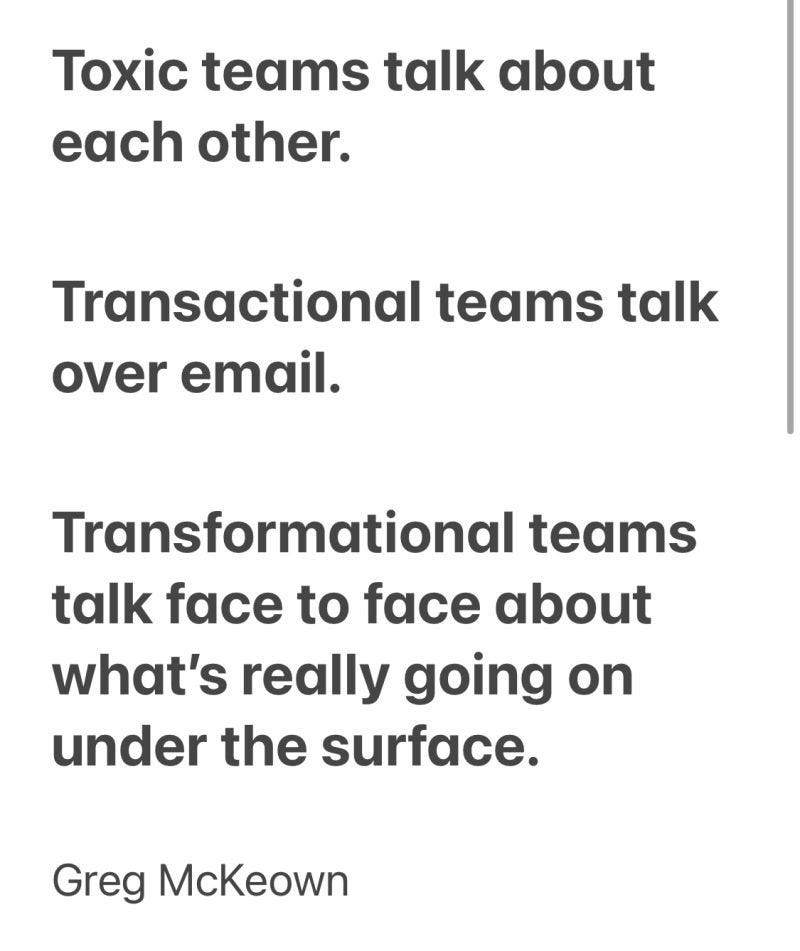 A quote from Greg McKeown talking about different types of team dynamics