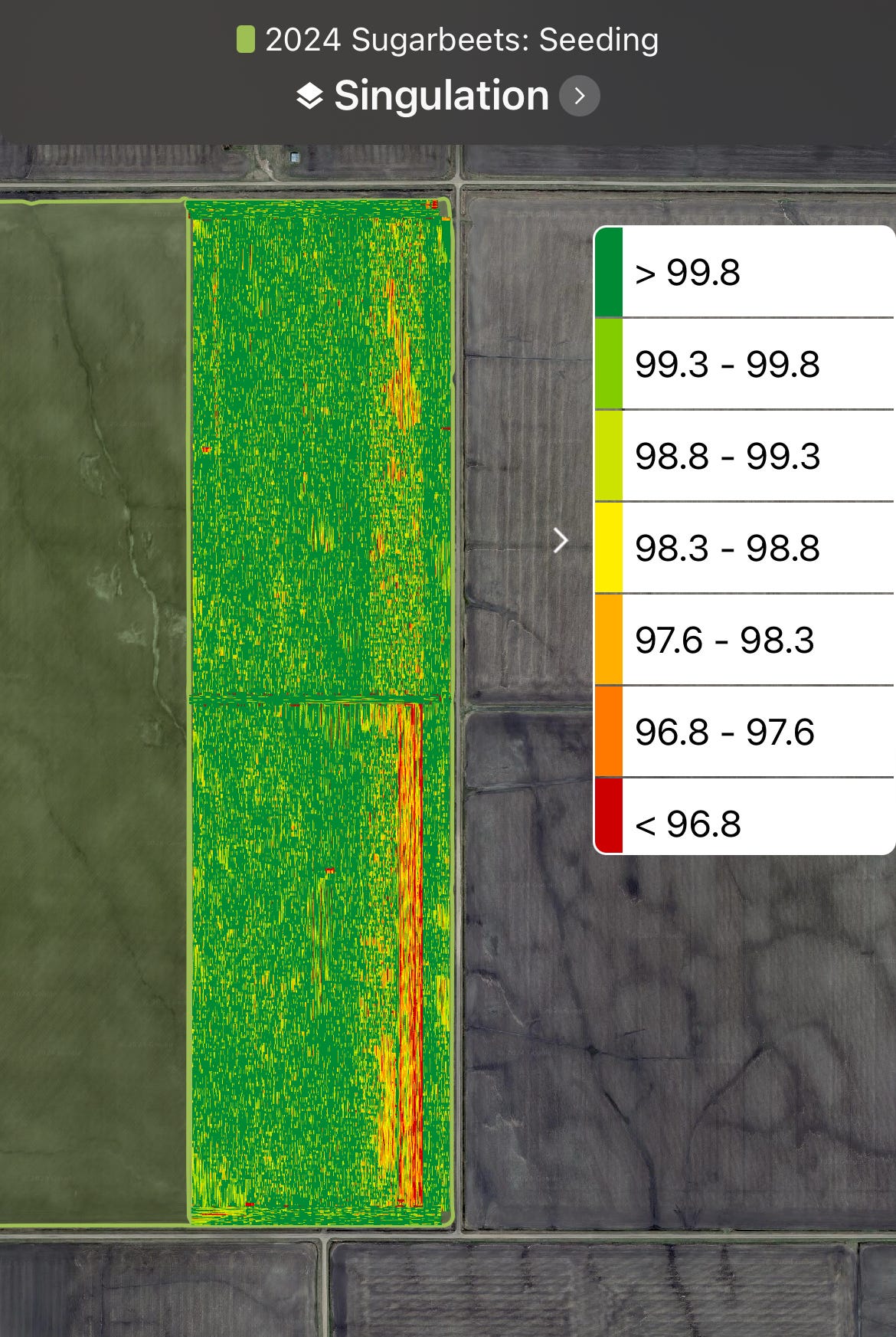 A map of sugarbeet seeding singulation