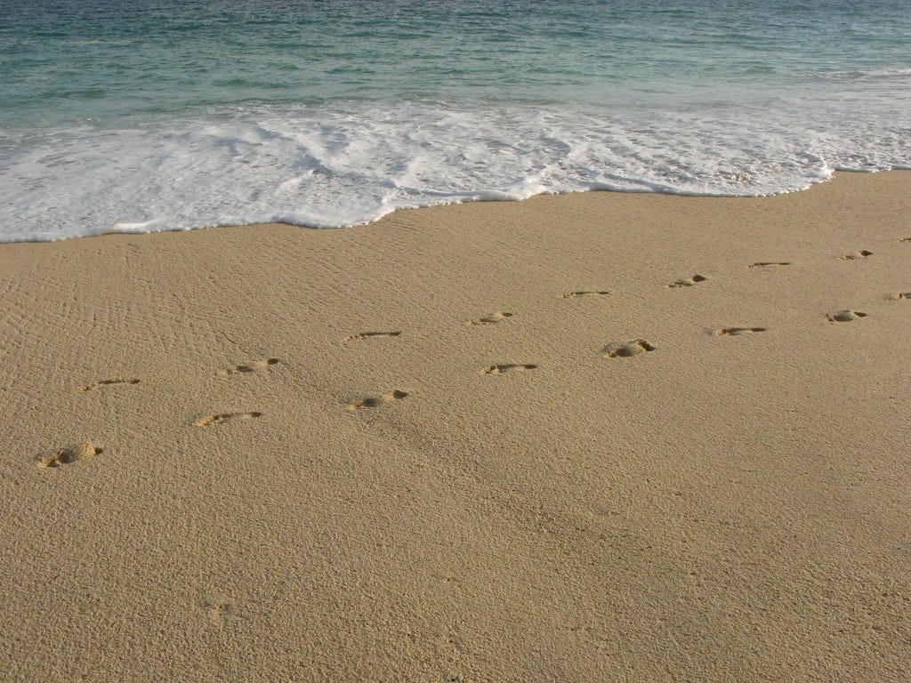 The old “sandy beach with two sets of footprints” visual cliché The old “sandy beach with two sets of footprints” visual cliché