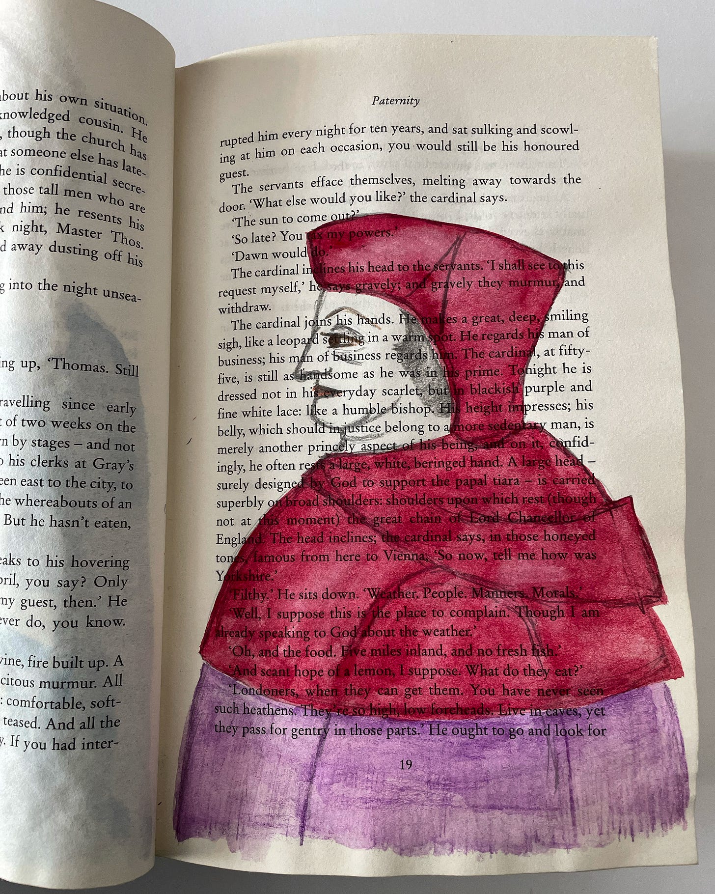 Cardinal Wolsey painted into a copy of Wolf Hall
