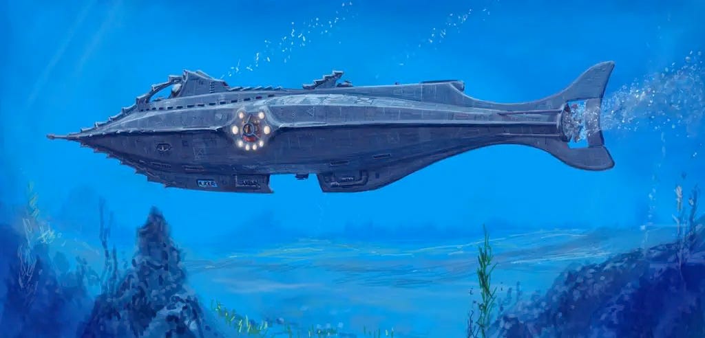 Illustration of the submarine Nautilus from the 1954 film 20,000 Leagues Under the Sea