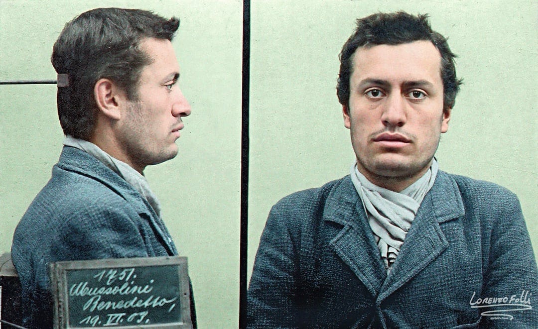 Foto segnaletiche di Benito Mussolini, datate 19 giugno 1903. :  r/ColorizedHistory
