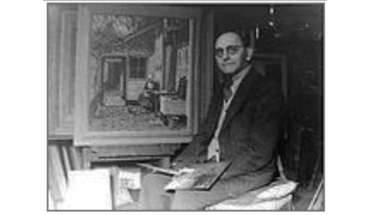 Bernard Schregel in zijn atelier omstreek 1950