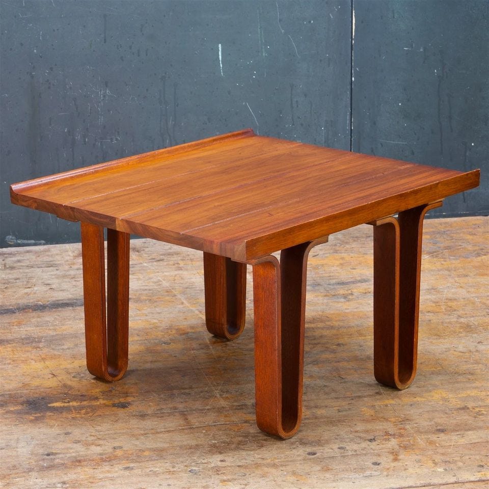 Product photo of Vintage Mid-Century Small Walnut Table 1950s Bentwood