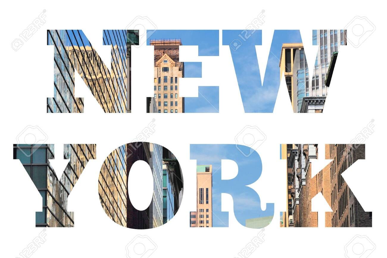 New York Text Sign - City Name With Background Travel Postcard Photo. Stock  Photo, Picture and Royalty Free Image. Image 141385519.