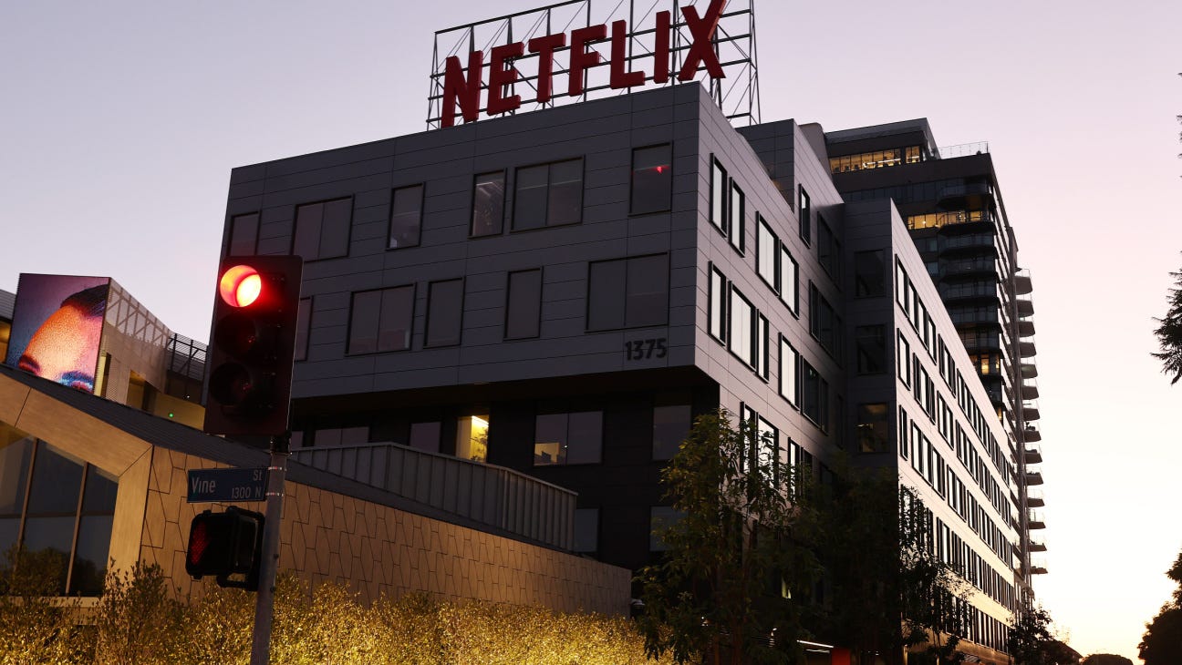 The Netflix logo is displayed at its corporate offices on September 25, 2023 in Los Angeles, California.