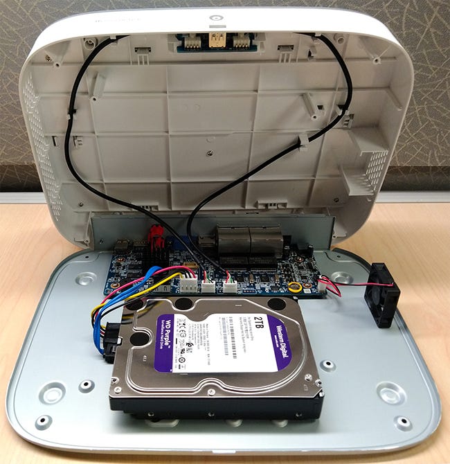 Open DVR box with hard drive installed