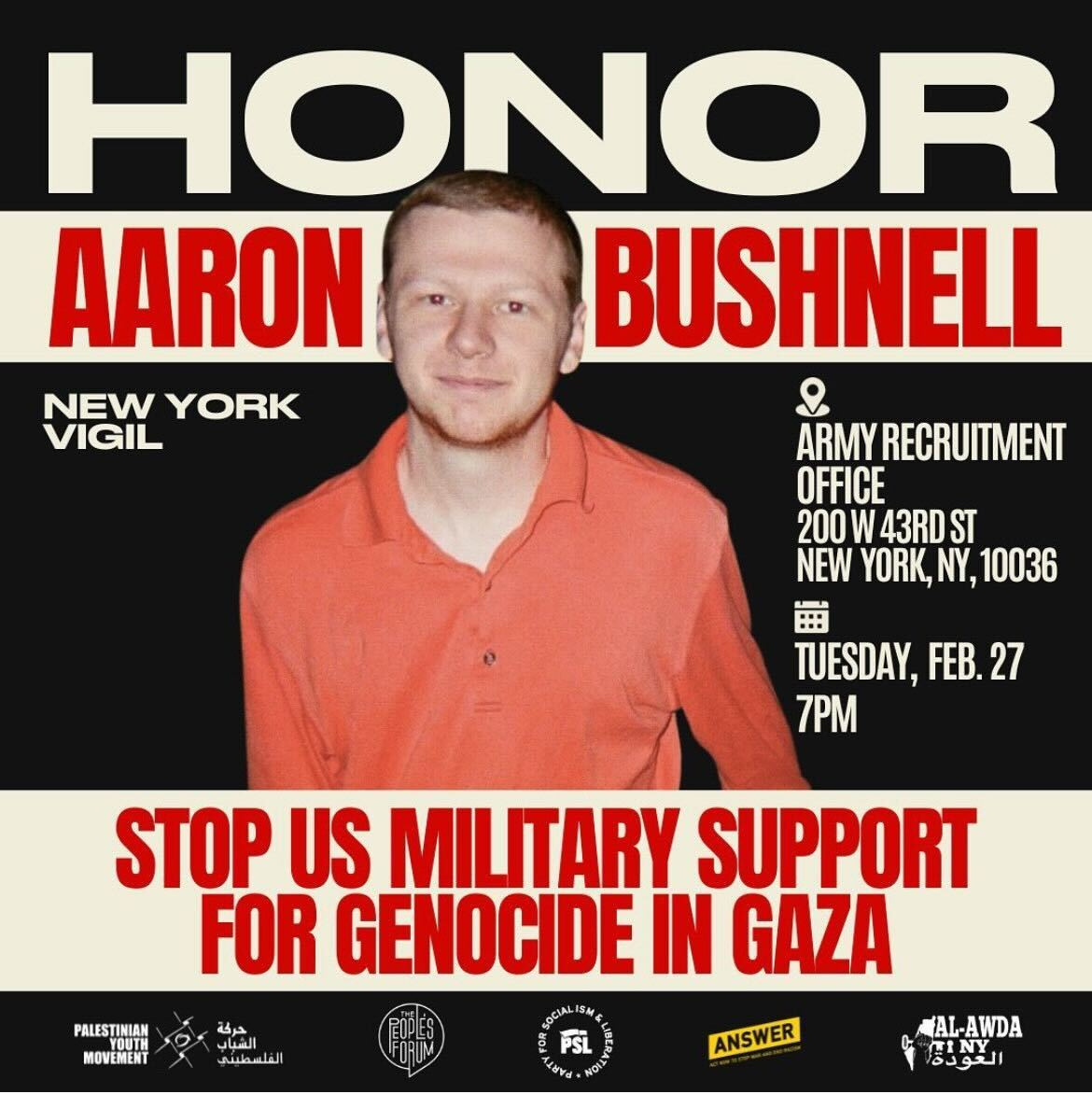 Honor Aaron Bushnell: NYC Vigil - CODEPINK - Women for Peace