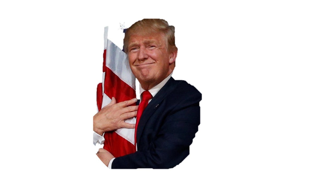 Donald Trump hugs a flag