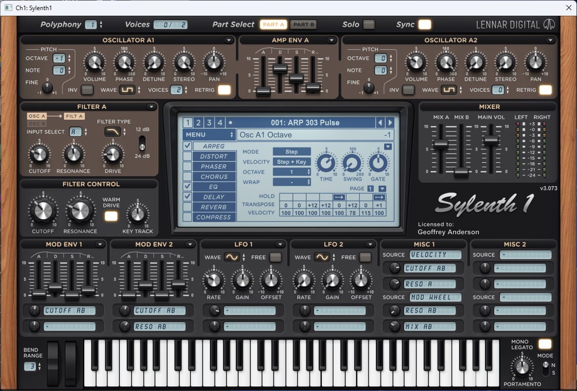 image of the user interface for the soft synthesizer