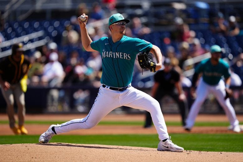 Mariners pitching prospect Logan Evans, 23, was named the Texas League pitcher of the month for May. (Ben VanHouten / Seattle Mariners)