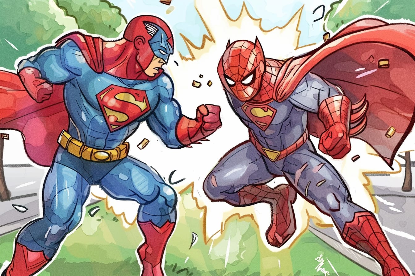  superheroes fighting - Midjourney