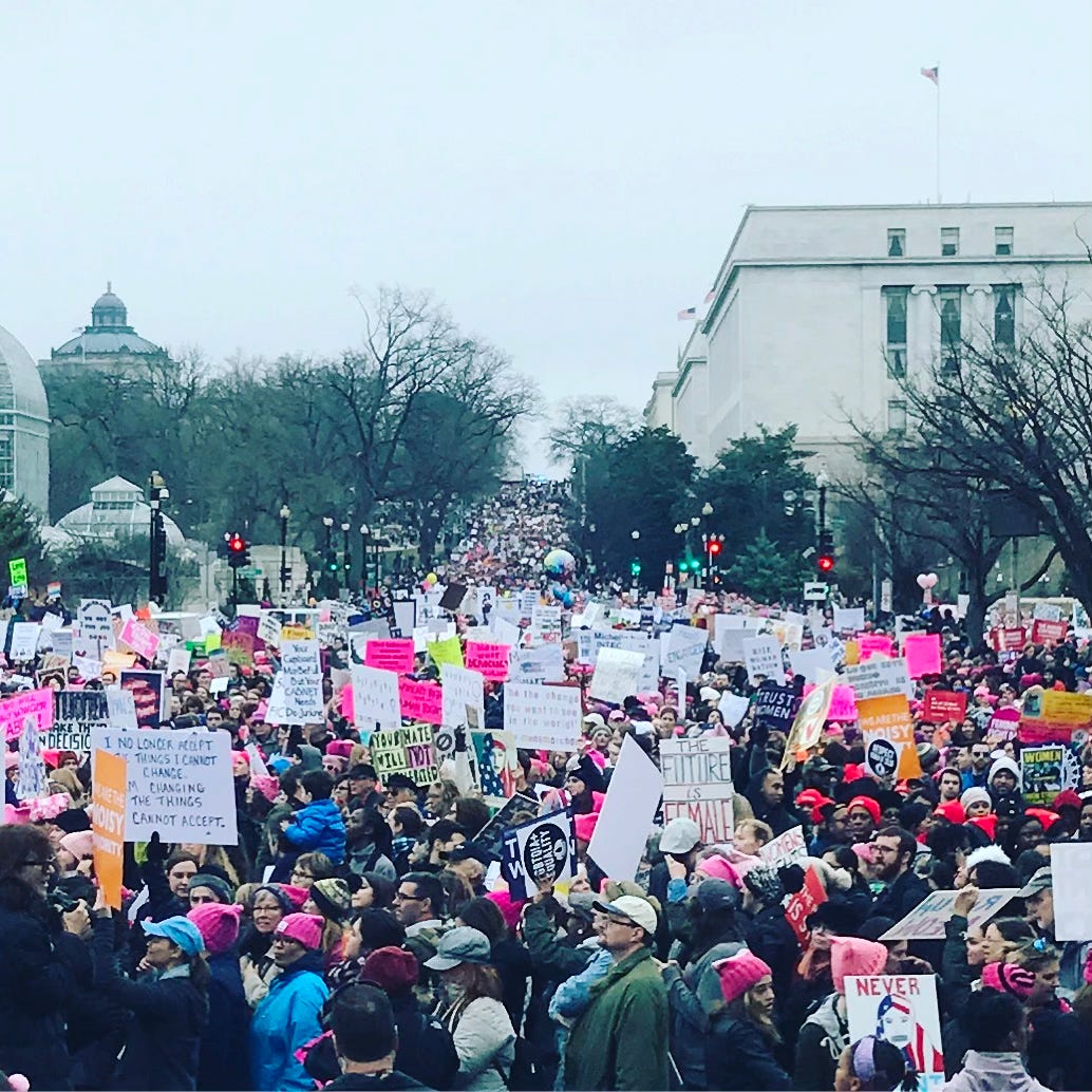A photo of a Washington D.C. street packed with people at the 2017 Women's March.