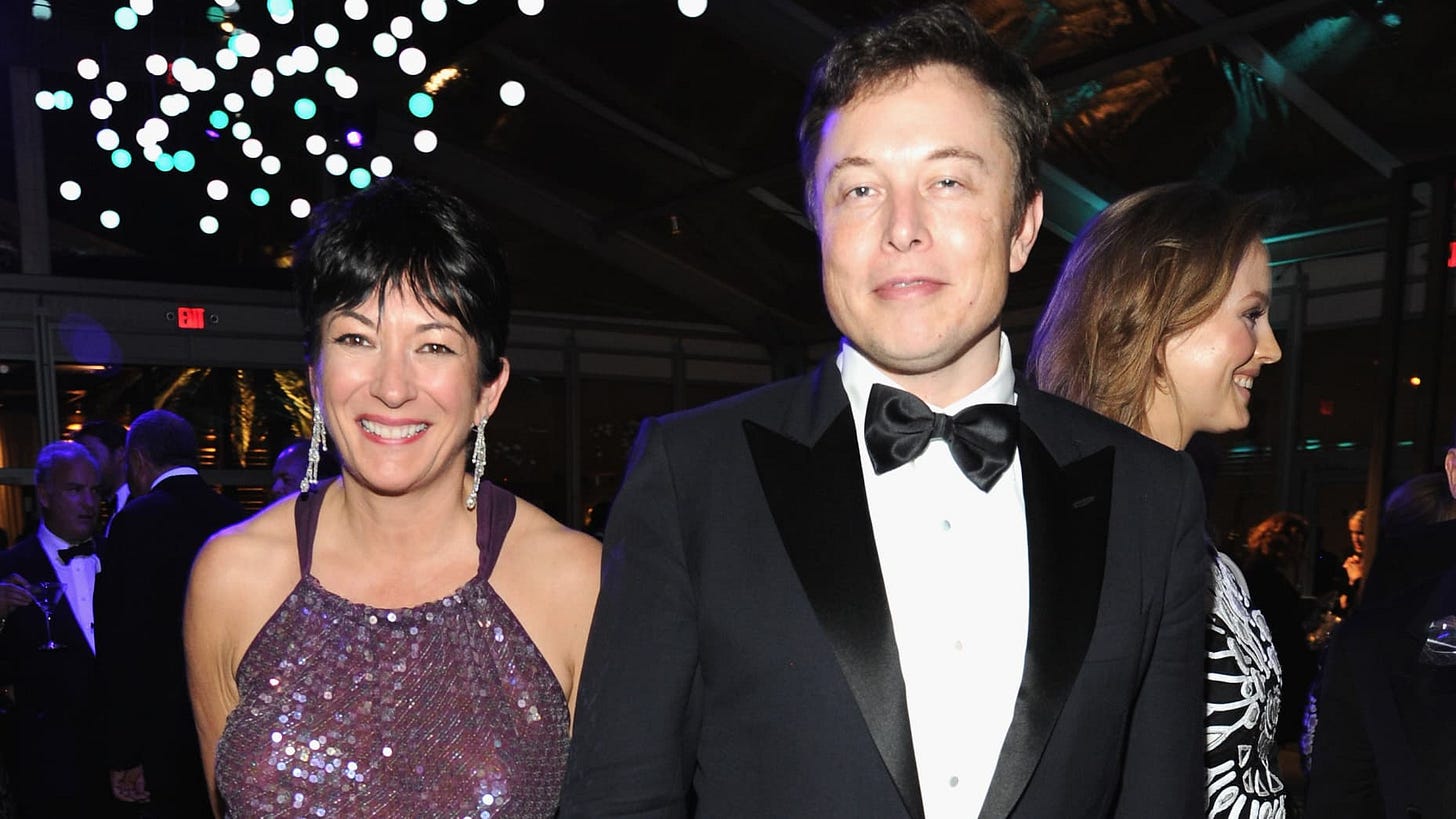 Ghislaine Maxwell and Elon Musk attend the 2014 Vanity Fair Oscar Party Hosted By Graydon Carter on March 2, 2014 in West Hollywood, California.