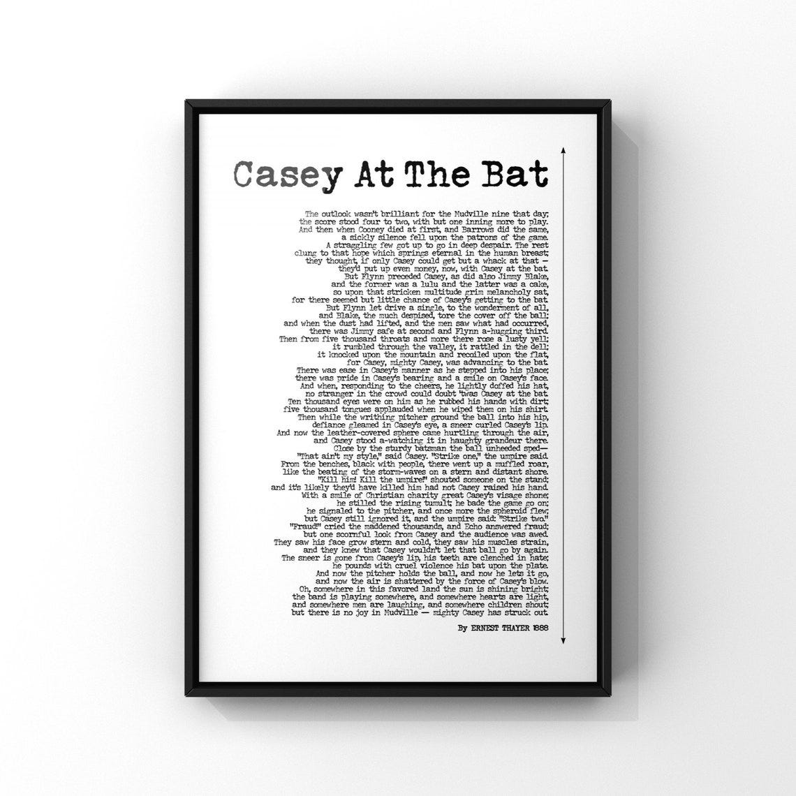 Casey At The Bat a poem by Ernest Thayer.  A vintage typewriter font poster print for Baseball fans. Baseball wall art poem for Little Boys Room - Children's Poetry - Nursery Room Decor -  Anthi Leoni Decor poetry wall art for all occasions.