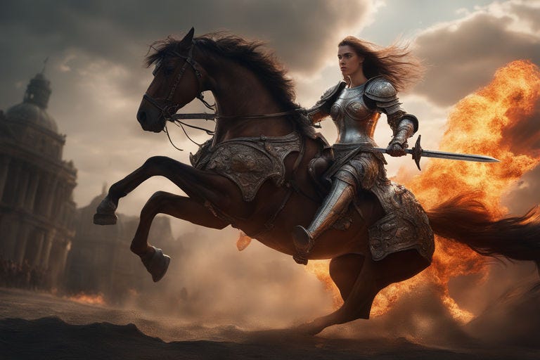 female knight on a horse" - Playground