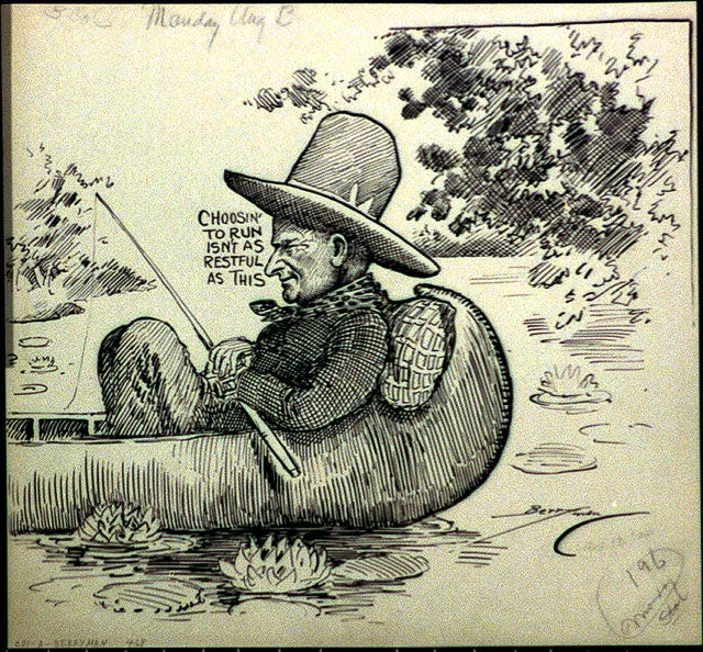 Political cartoon by Clifford Berryman showing Coolidge in retirement