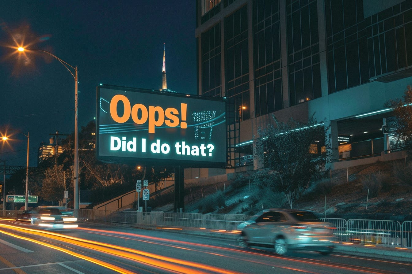 "Oops! Did I do that?" text in a Midjourney billboard