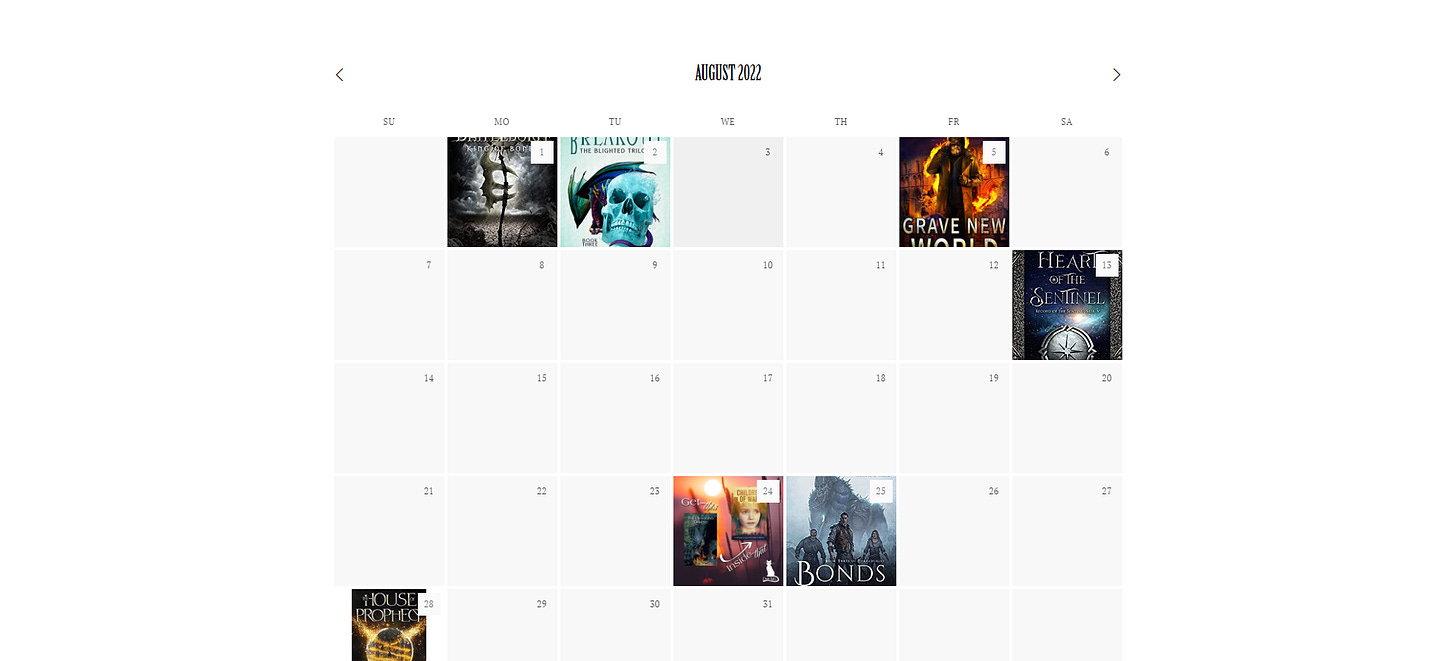 Screenshot of release calendar