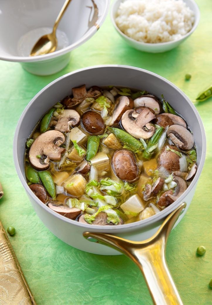 Tofu vegetable soup in the pot